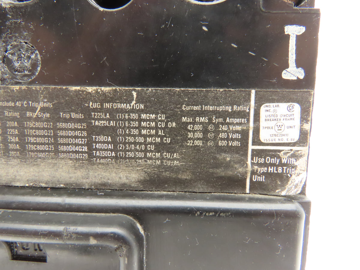 Westinghouse  LB3400F Circuit Breaker 400A 600V Type LB 3 Pole