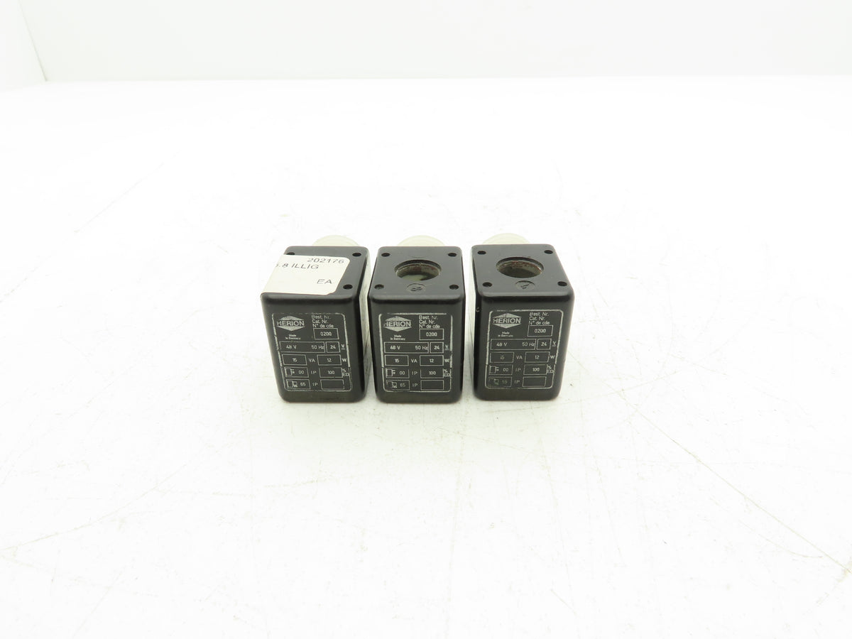 Herion 0200 Coil Solenoid Valve 48VAC 50 Hz 24 VDC 3 Pin Connector Lot of 3