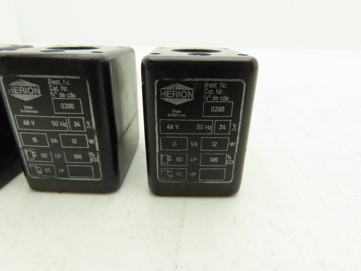 Herion 0200 Coil Solenoid Valve 48VAC 50 Hz 24 VDC 3 Pin Connector Lot of 3