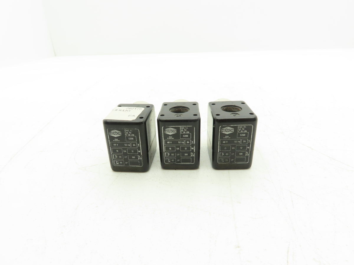 Herion 0200 Coil Solenoid Valve 48VAC 50 Hz 24 VDC 3 Pin Connector Lot of 3