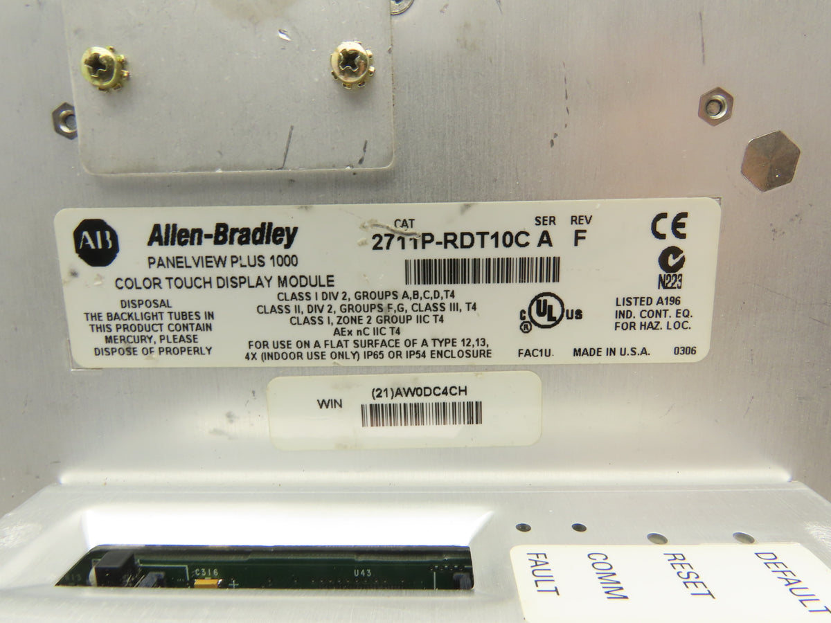 Allen Bradley 2711P-T10C4D1 HMI PanelView Plus 1000 10.4" Operator Touch Panel