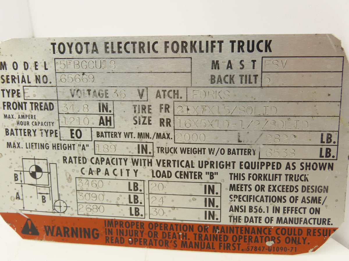 Toyota Forklift Hydraulic Mast Tilt Cylinder Removed From 5FBGCU18