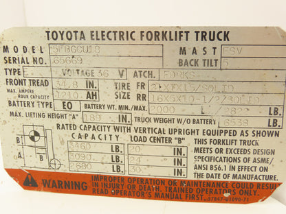 Toyota 24360-13301-71 Electric Forklift Resistor Panel Removed From 5FBGCU18