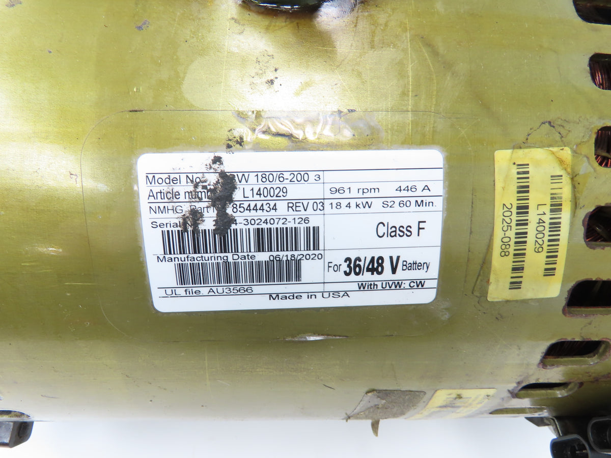 Danaher Controls 8544434 Yale Forklift E60Z Traction Motor 36/48V 961RPM