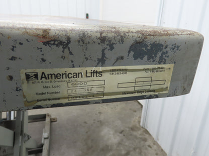 American Hydraulic Scissor Lift Table 6000lb 72x54" Top 43" Travel 3Ph