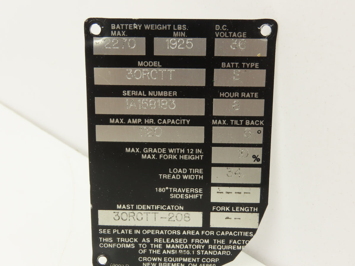 Crown 933/3D 36 Stand On Forklift Battery Controller Module Off 30RCTT