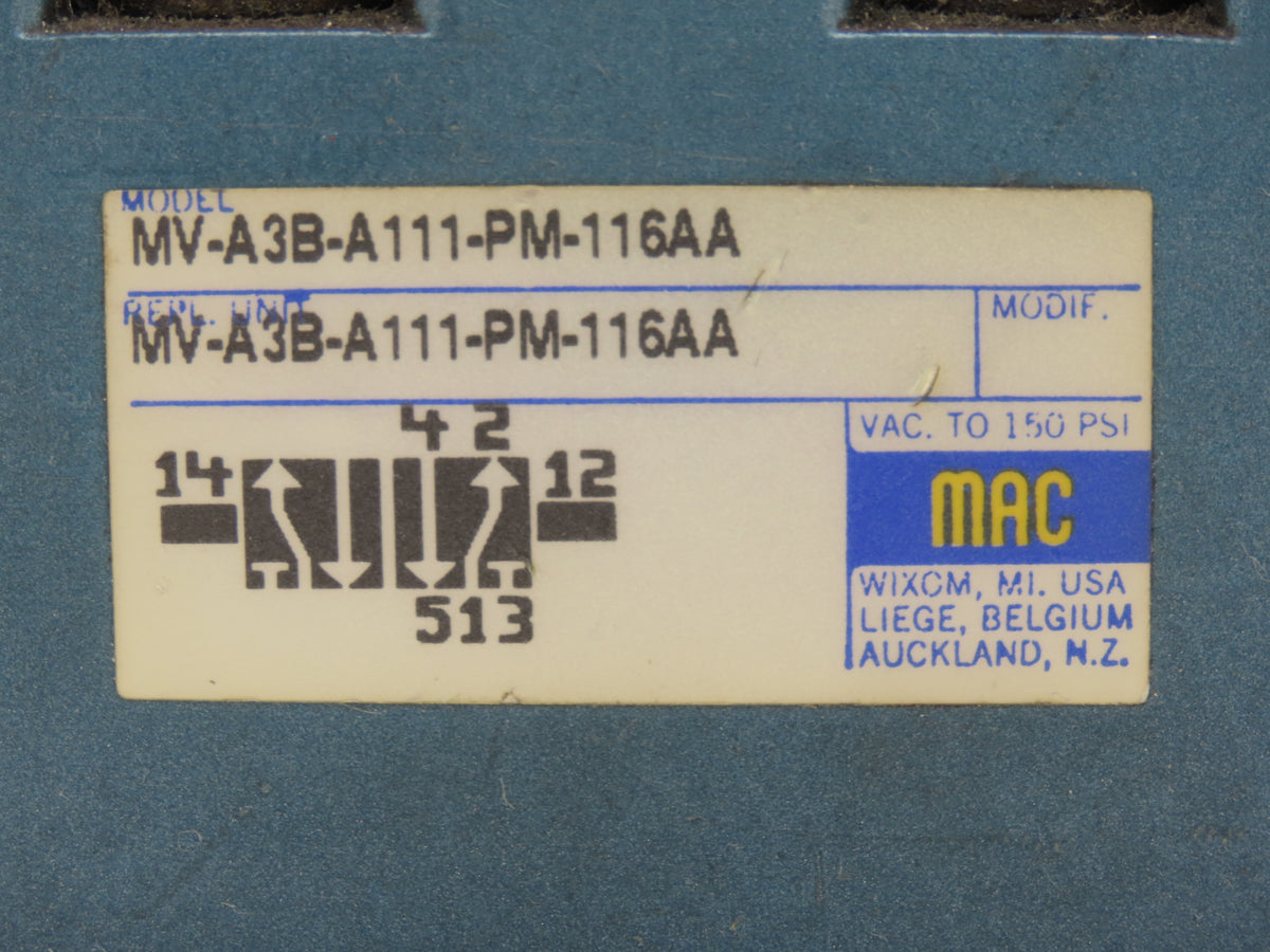MAC MV-A3B-A111-PM-116AA Pneumatic Solenoid Valve 3/4"NPT Manifold 120V