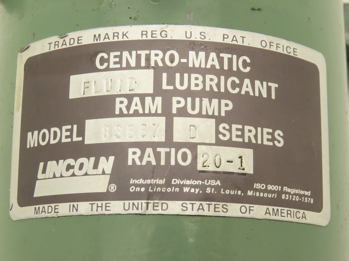 Lincoln 83667 Centro-Matic Pneumatic RAM 20:1 Grease Pump Lubricator 2 Liter