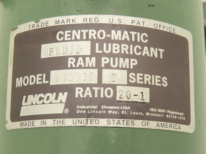 Lincoln 83667 Centro-Matic Pneumatic RAM 20:1 Grease Pump Lubricator 2 Liter
