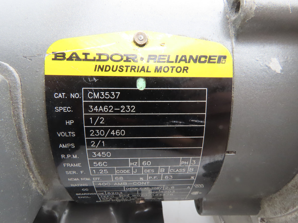 CM3537 4" Blower 1/2 Hp 3Ph Direct Drive Baldor Motor 8" Wheel Cast Aluminum