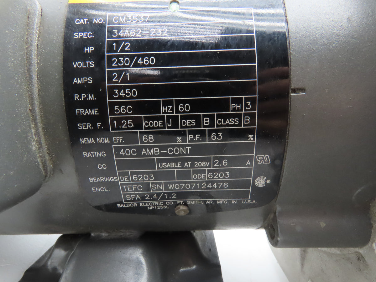 CM3537 4" Blower 1/2 Hp 3Ph Direct Drive Baldor Motor 8" Wheel Cast Aluminum