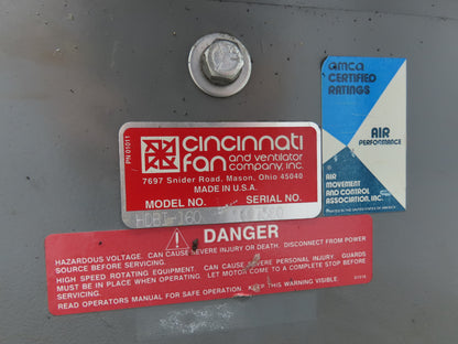 Cincinnati Fan HDBI-160 Backward Incline Blower 1725RPM 10Hp Baldor
