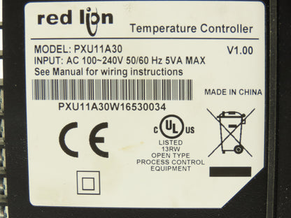 Red Lion PXU11A30 Temperature Controller 1/8 DIN PID Dual Relay RS-485 100-240V