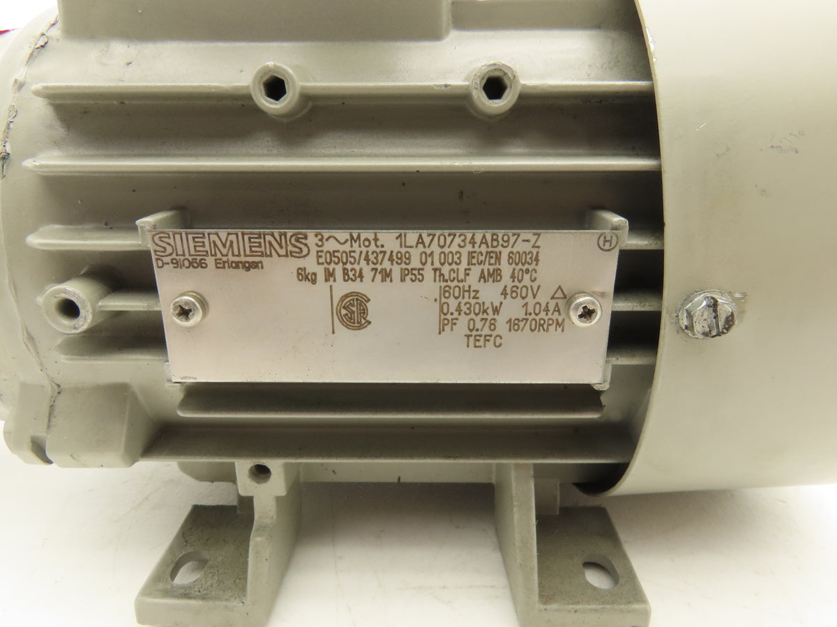Siemens 1LA70734AB97-Z Galtech Hydraulic Gear Pump 6.3cc 210 Bar 460 VAC 60 Hz