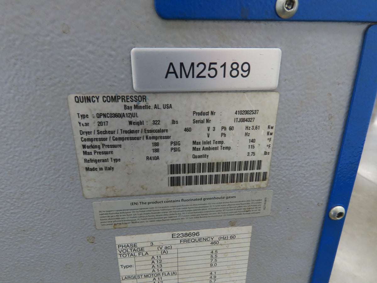 Quincy QPNC0360 Refrigerated Compressed Air Dryer 360CFM 460V 3Ph 4102002537