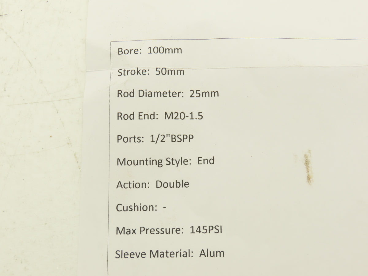 SMC CP96SDB100-50C Pneumatic Cylinder 100mm Bore 50mm Stroke 1/2"BSPP 145PSI