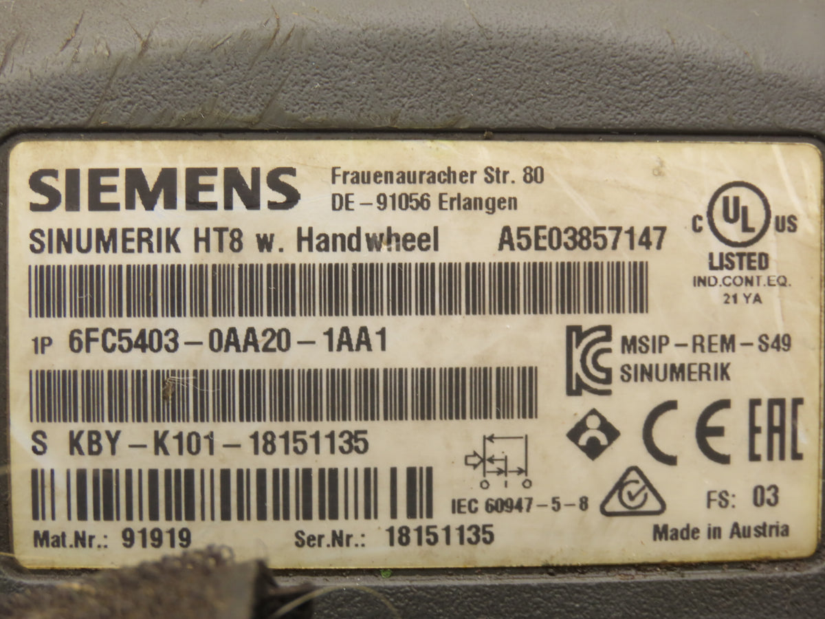 Siemens 6FC5 403-0AA20-1AA1 SINUMERIK HT 8 Handheld Terminal with Hand Wheel