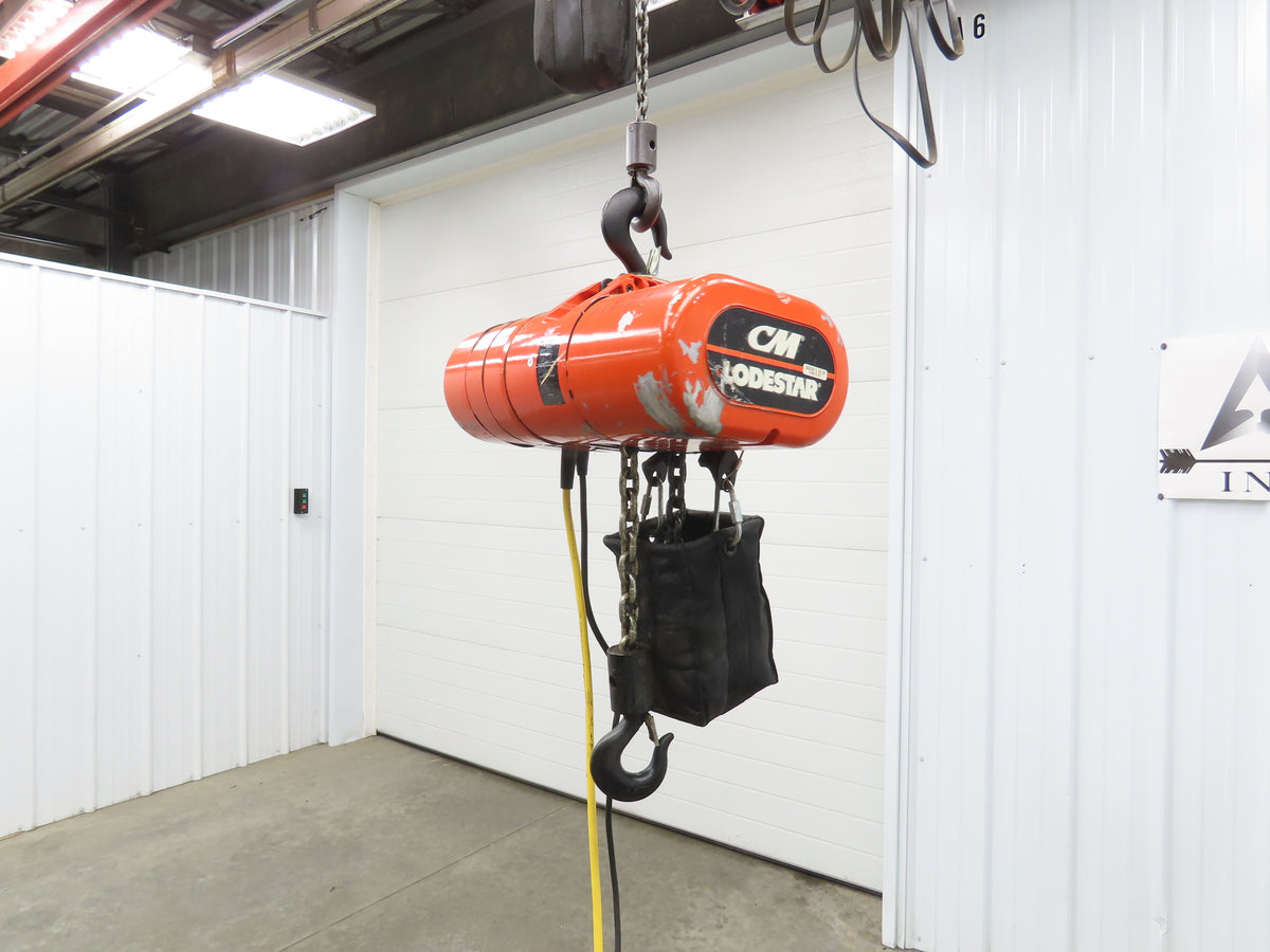 CM Lodestar Model RRS 2 Ton 4000lb Electric Chain Hoist 22' Lift 16 FPM 3PH 480V