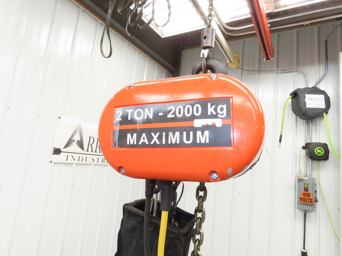 CM Lodestar Model RRS 2 Ton 4000lb Electric Chain Hoist 22' Lift 16 FPM 3PH 480V