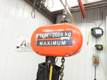 CM Lodestar Model RRS 2 Ton 4000lb Electric Chain Hoist 22' Lift 16 FPM 3PH 480V