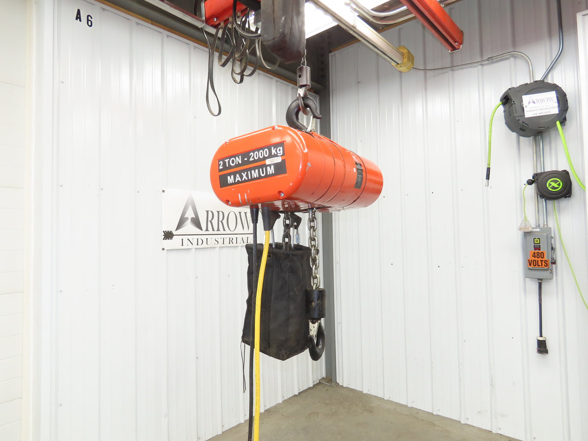 CM Lodestar Model RRS 2 Ton 4000lb Electric Chain Hoist 22' Lift 16 FPM 3PH 480V