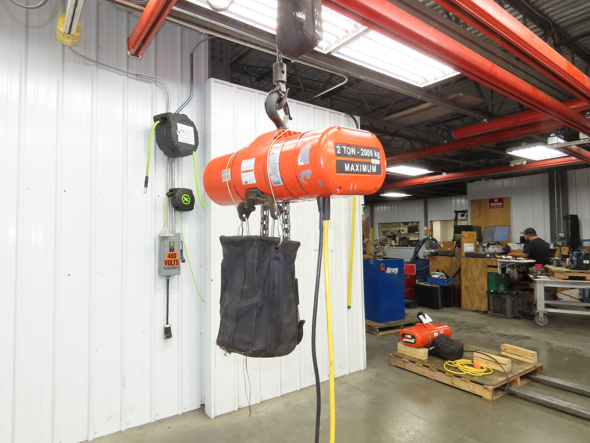 CM Lodestar Model RRS 2 Ton 4000lb Electric Chain Hoist 22' Lift 16 FPM 3PH 480V