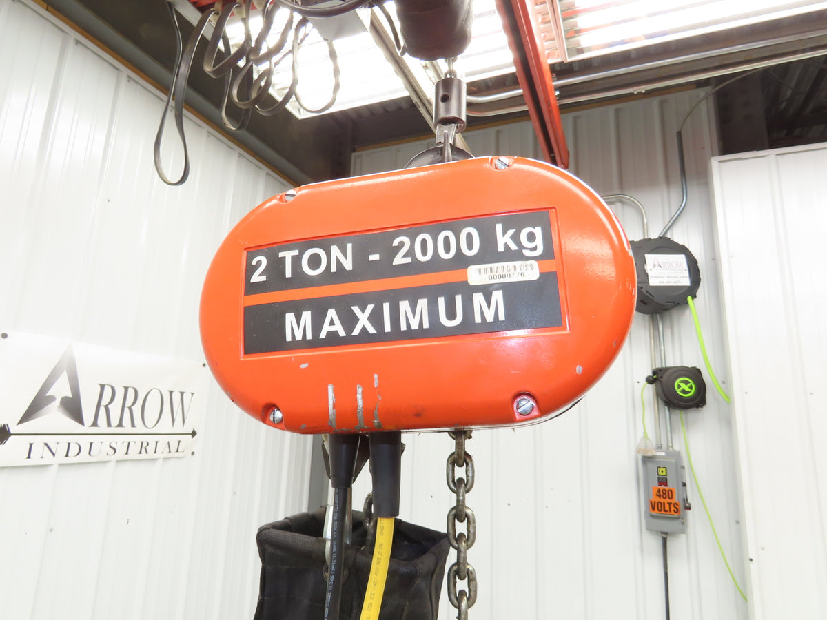 CM Lodestar Model RRS 2 Ton 4000lb Electric Chain Hoist 22' Lift 16 FPM 3PH 480V