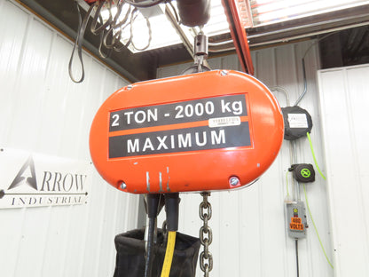 CM Lodestar Model RRS 2 Ton 4000lb Electric Chain Hoist 22' Lift 16 FPM 3PH 480V