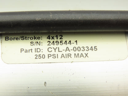 Bimba TRD Pneumatic Air Cylinder 4" Bore 12" Stroke 250psi 4-Port 3/4"NPT