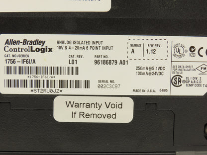Allen Bradley 1756-IF6I/A ControlLogix 6 Channel Isolated Analog Input Module