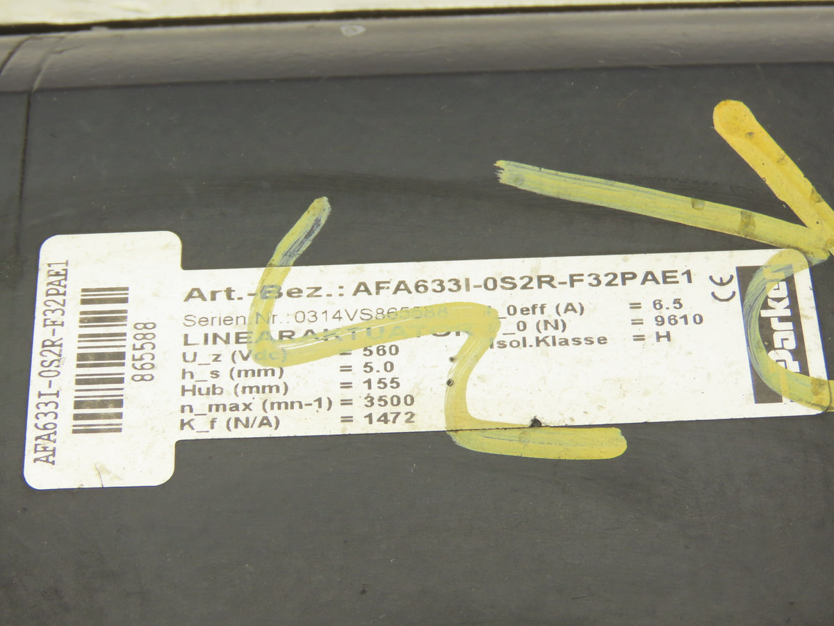 Parker AFA6331-0S2R-F32PAE1 Servo Motor Linear Screw Actuator 560VDC
