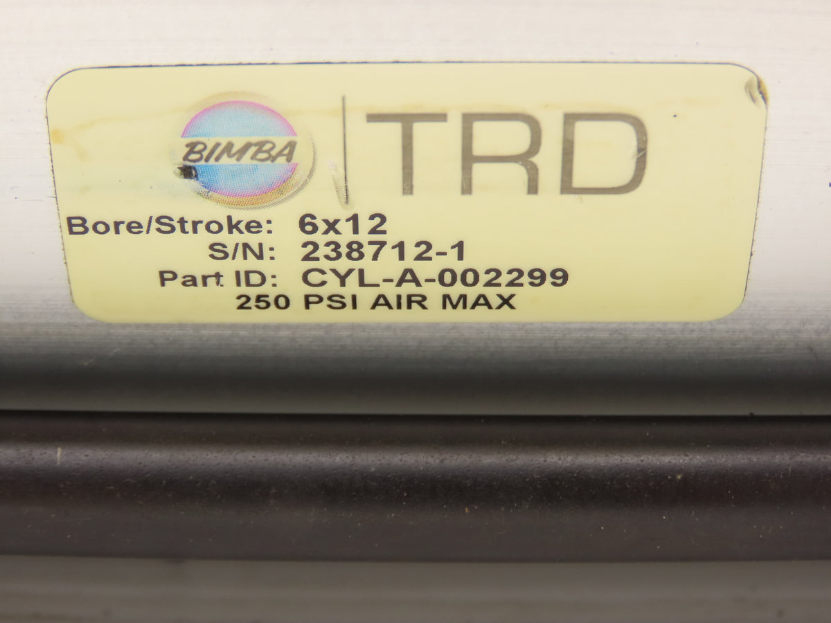 Bimba TRD Pneumatic Air Cylinder 6" Bore 12" Stroke 250psi 1.5" Rear Port