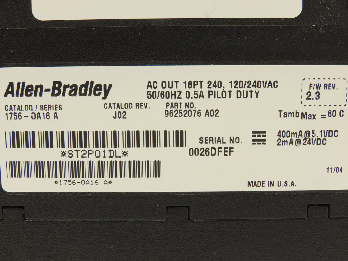 Allen Bradley 1756-OA16/A ControlLogix PLC 120/240VAC Output Module 16PT Rev 2.3