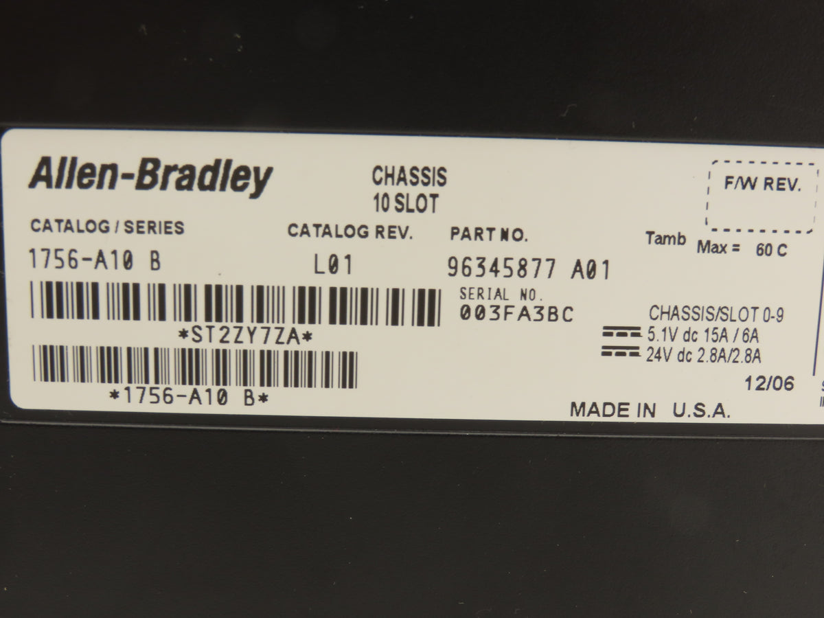 Allen Bradley 1756-A10 I/O 10 Slot Rack Chassis & Power Supply 1756-PA72