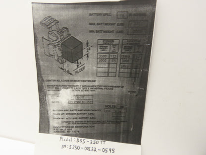 Raymond 223-000-147/002 Dockstocker Forklift Dash Display Panel Off DSS-350TT