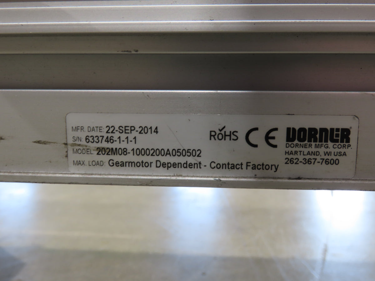 Dorner 2200 8"W x 10'L Low Profile Belt Conveyor 200mm 115V Belt Drive 38FPM