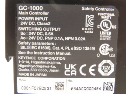 Keyence GC-1000 Programmable Safety Controller 24VDC
