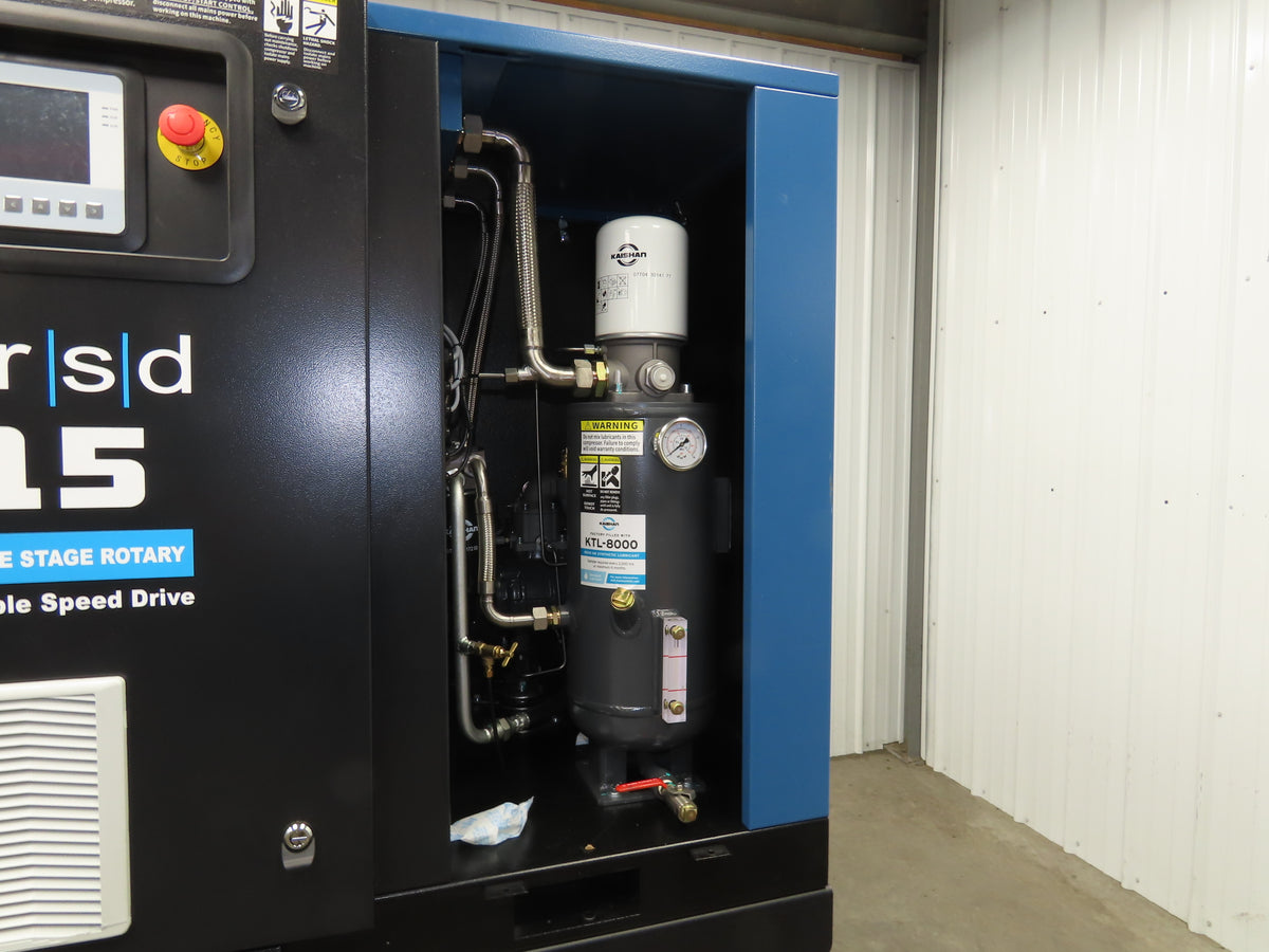 Kaishan KRSD-15VSD Rotary Screw Air Compressor 62CFM 125PSIG 15HP 480V 120G Tank