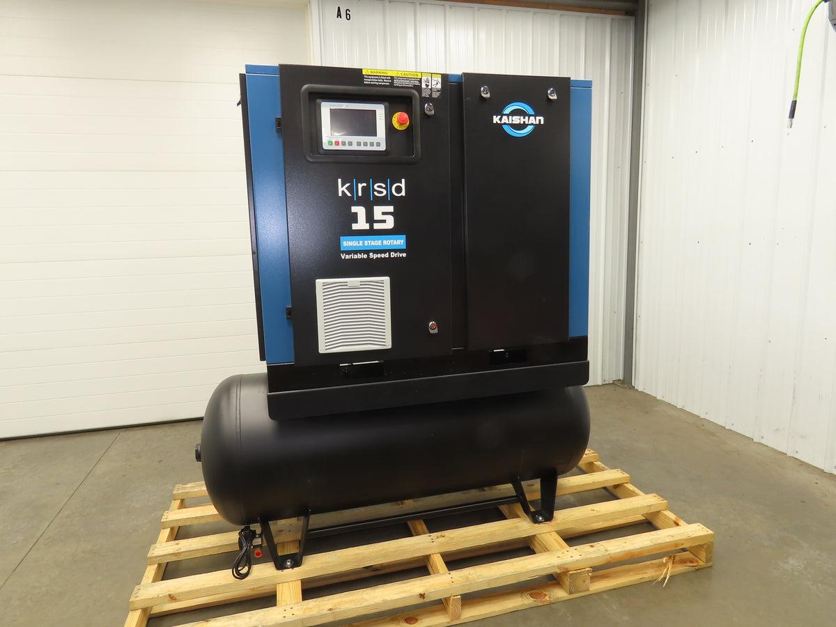 Kaishan KRSD-15VSD Rotary Screw Air Compressor 62CFM 125PSIG 15HP 480V 120G Tank