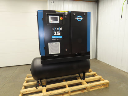 Kaishan KRSD-15VSD Rotary Screw Air Compressor 62CFM 125PSIG 15HP 480V 120G Tank