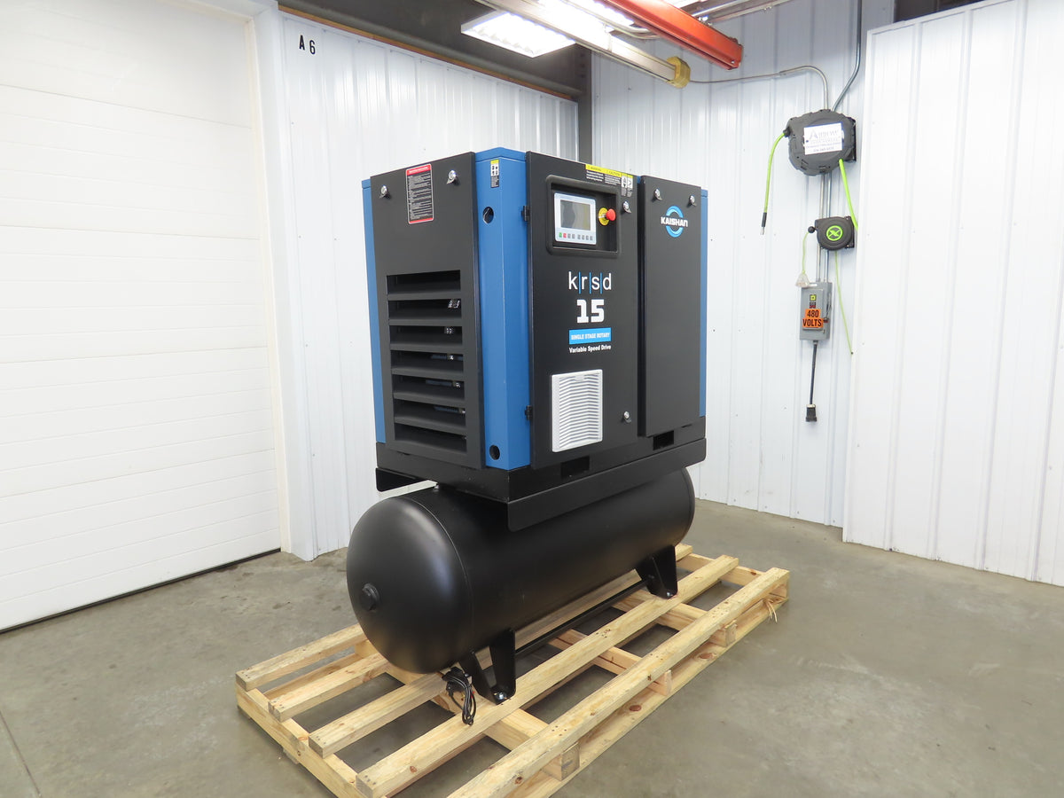 Kaishan KRSD-15VSD Rotary Screw Air Compressor 62CFM 125PSIG 15HP 480V 120G Tank