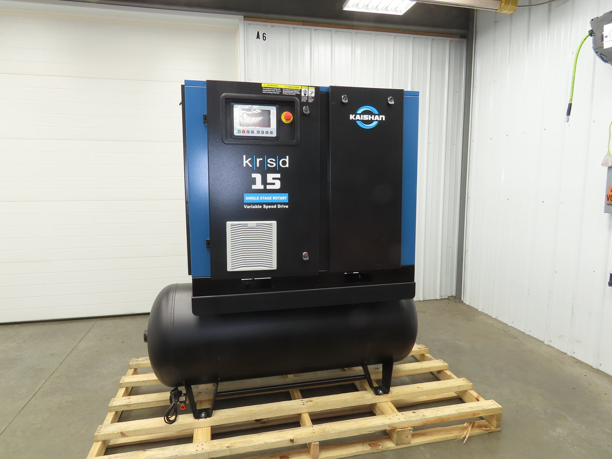 Kaishan KRSD-15VSD Rotary Screw Air Compressor 62CFM 125PSIG 15HP 480V 120G Tank