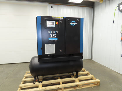 Kaishan KRSD-15VSD Rotary Screw Air Compressor 62CFM 125PSIG 15HP 480V 120G Tank