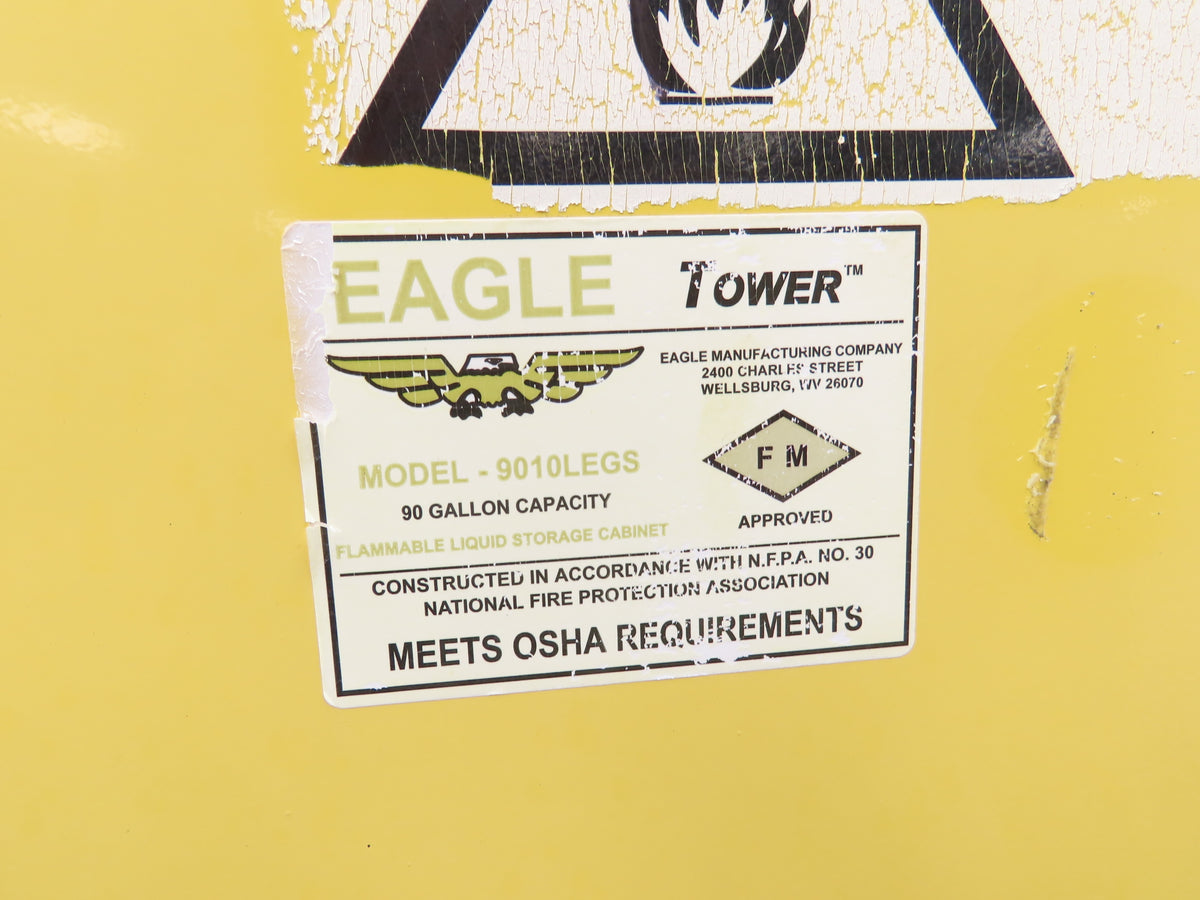 Eagle 9010 Flammable Liquid Safety Cabinet Yellow Dual Door 90 Gallon 43x34x70"