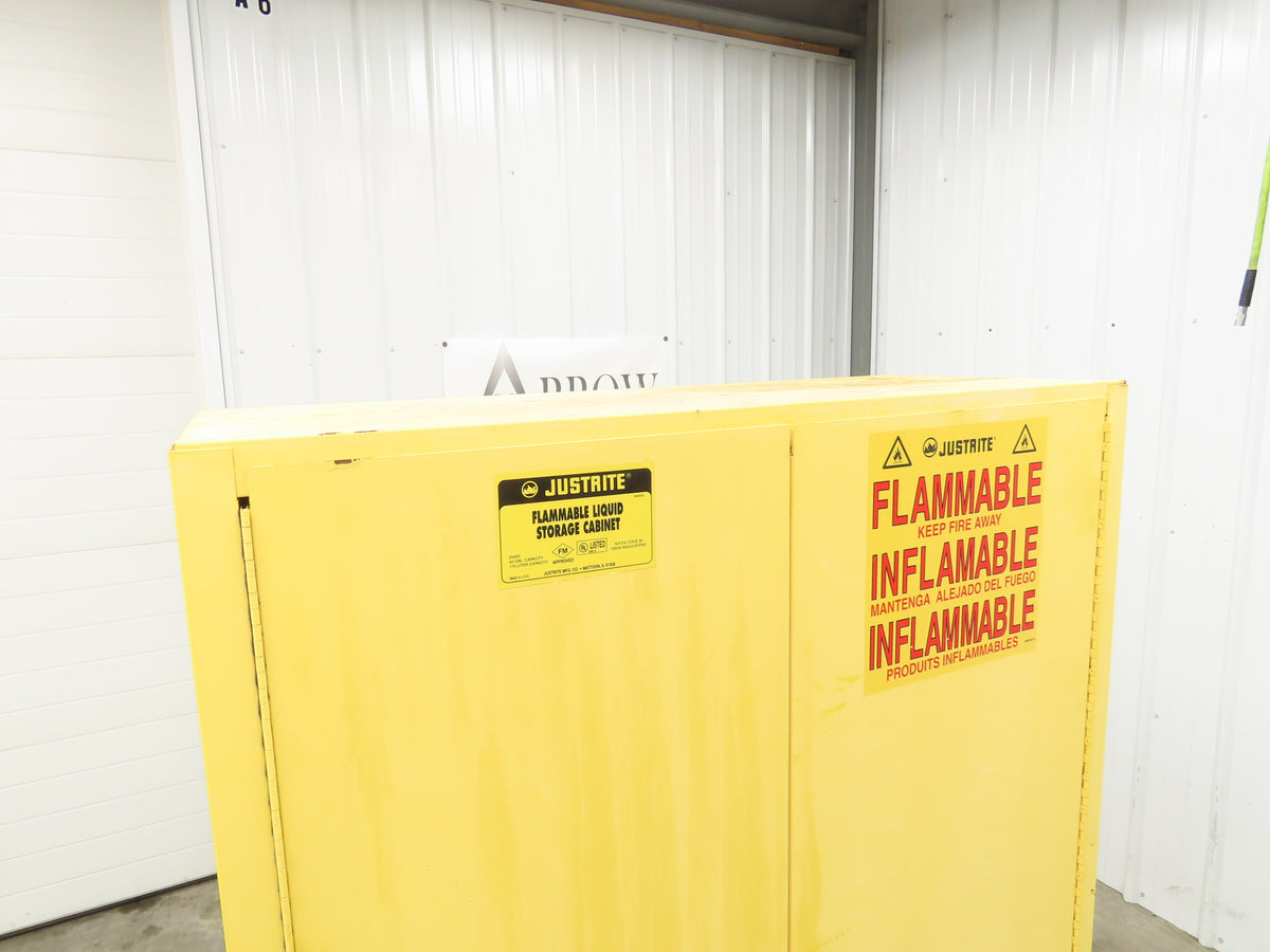 Justrite 25450 Yellow Flammable Safety Cabinet Manual Close 45 Gallon Liquid