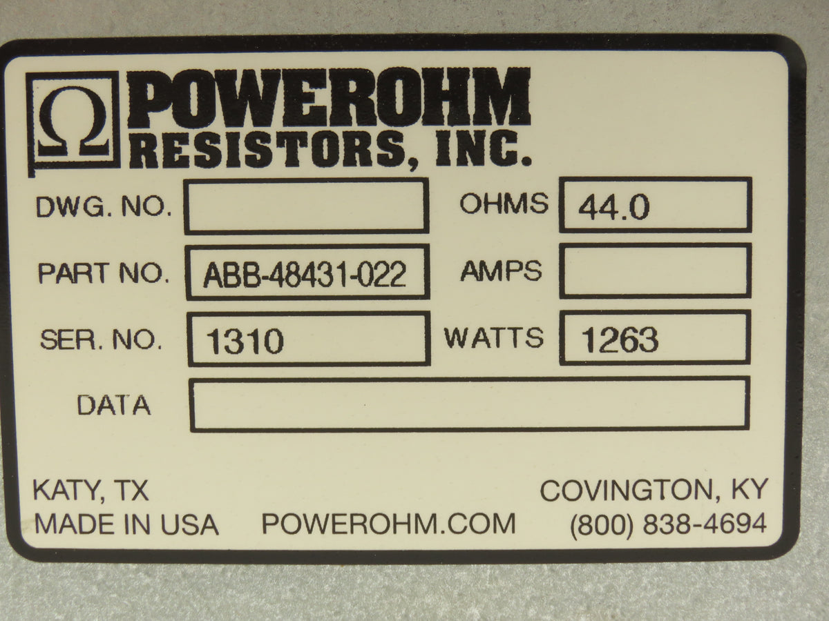 Powerohm Resistors ABB-48431-022 Dynamic Braking Resistor 44 Ohm 1263W
