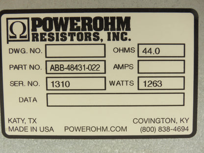 Powerohm Resistors ABB-48431-022 Dynamic Braking Resistor 44 Ohm 1263W