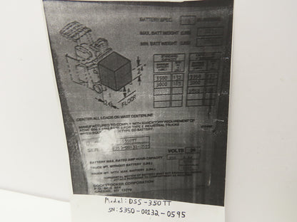 Raymond 1015756/001 Dockstocker Forklift DSS300/350 Vehicle Manager Off DSS350TT