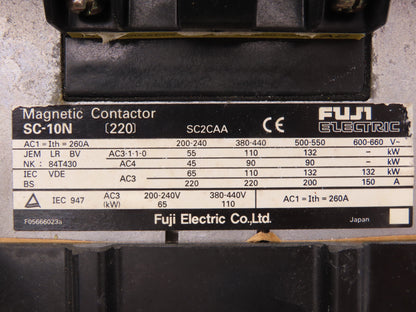 Fuji SC-10N Reversing Contactor 150 Hp 3 Ph 660 VAC 200-250 VAC 200-220VDC