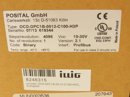 Posital OCD-DPC1B-0012-C100-H3P IXARC Absolute Multiturn Encoder 10-30VDC 12 Bit